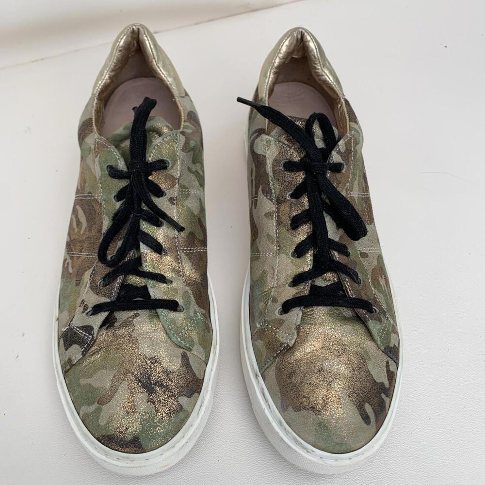 Maripe Genuine Leather Sneakers Shoes Camo Print Olive Made In Italy Sz 9